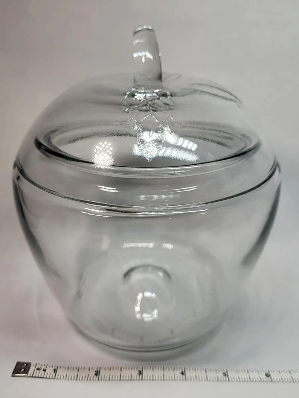 Anchor Hocking Apple Shaped JAR CANISTER Clear Glass with Lid Vintage NOS *READ